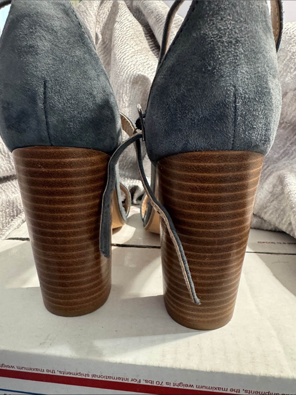 Steve Madden Carrson Blue Suede Ankle-Strap Block Heels - Picture 5 of 6